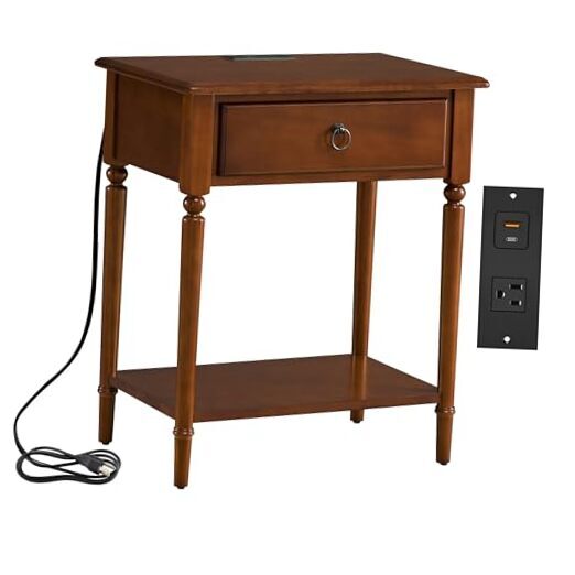 Coastal Nightstand with USB-C Fast Charging and One Drawer Traditional Design