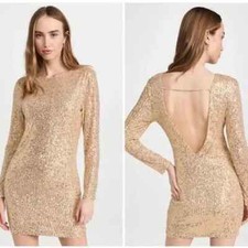 WAYF Size S Low Back Gold Sequined Long Sleeve Dress Party Club Holiday NWT