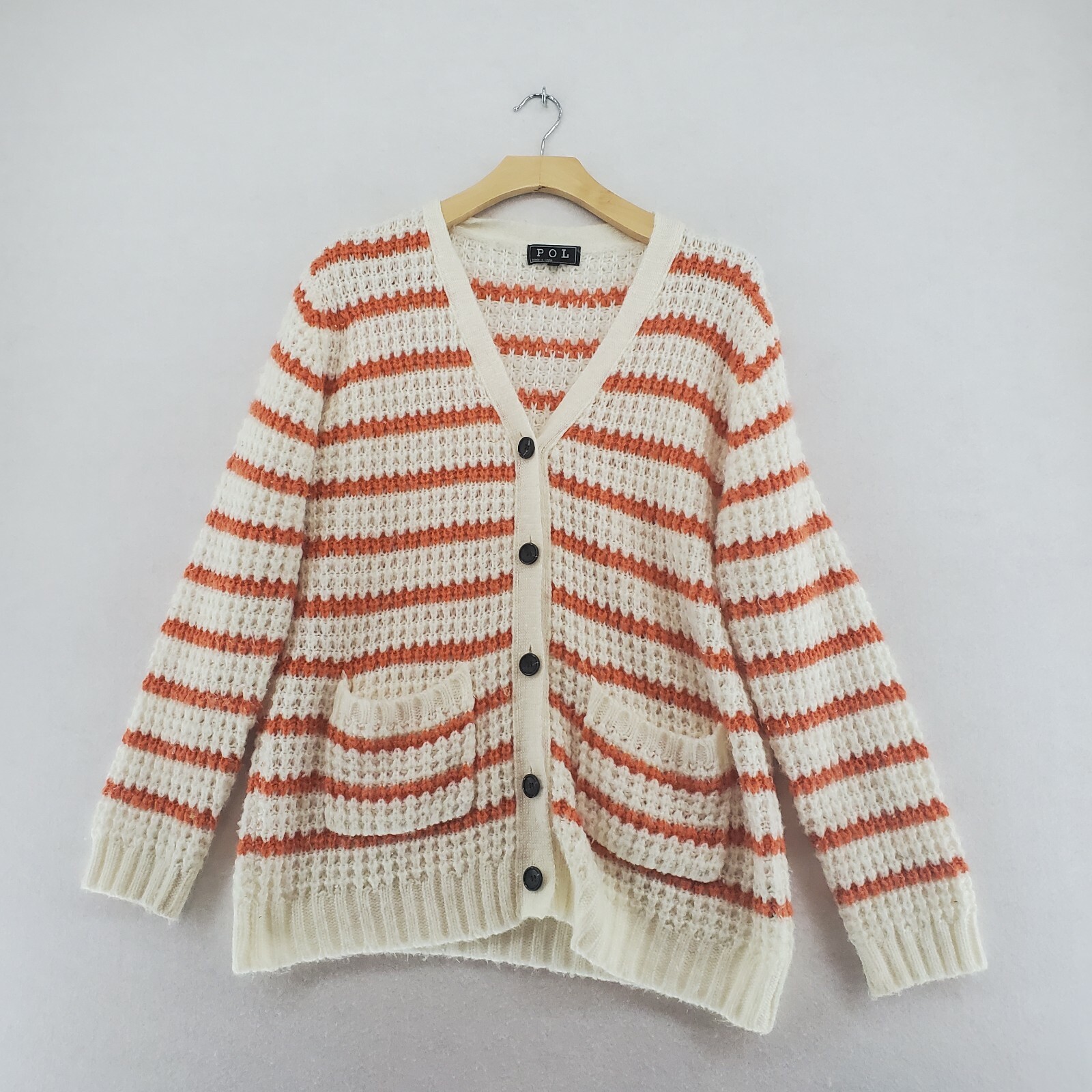 Large Cardigan Sweater Open Knit Button 