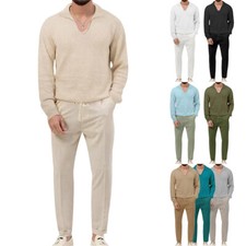 Mens Autumn Winter 2-Piece Outfit Set Long Sleeve T-shirt and Pants Sweatsuit