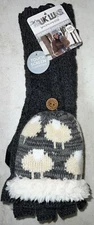 MUK LUKS Touch Screen Compatible Flip Knit Mitten 34367 Heather Grey Sheep Lambs