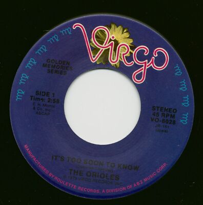 The Orioles - It´s Too Soon To Know - Tell Me So (7inch, 45rpm) - Singles Vin...