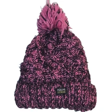 Polar Extreme Cable Knit Woman's Pom Pom Winter Beanie Hat Cap Black Pink Warm