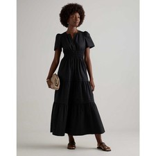 QUINCE 100% Organic Cotton Poplin Tiered Maxi Dress Black Sz M {G29}