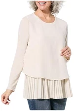 DG2 by Diane Gilman Women's Long-Slv Pleated Peplum Top Oyster