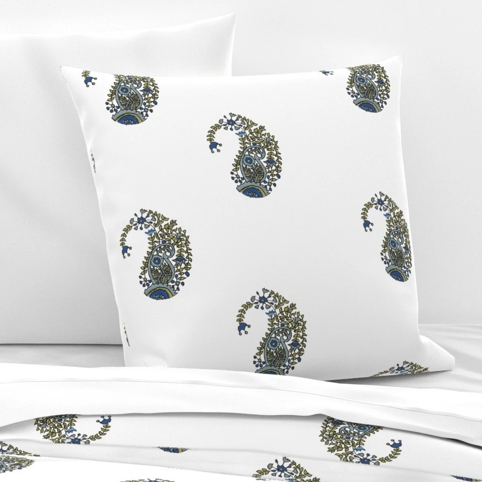 Funda nórdica o almohada estampada tradicional india cachemira azul verde Foto 3 de 4