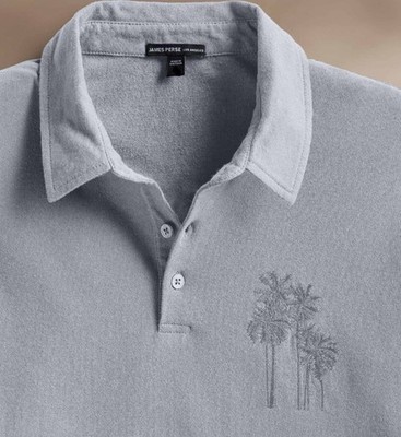 James Perse Polo Shirt Palm Tree Embroidered French Terry Cotton Gray Mens XL