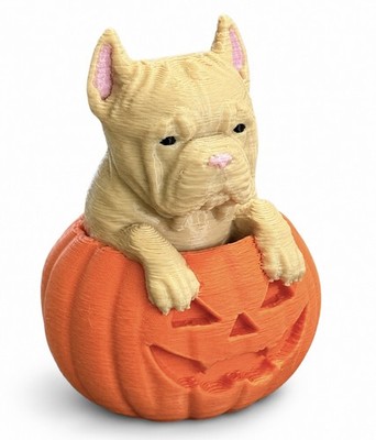 Braune Französische Bulldogge Hund Kürbis 3D Druck Figur Spooky Alt Halloween Mama Liebe
