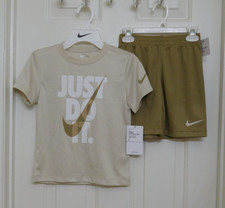 NWT 2pc Nike Just Do It Parachute Beige Shirt  Shorts Set sz 6 or 7