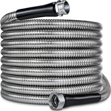 50FT Stainless Steel Garden Hose Kink-Free Lightweight 304 Steel w/ 3/4 Fittings