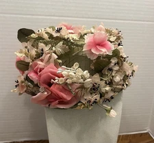 Rawak Model Paris Floral Half Hat Silk Flower Mesh Millinery Headpiece 1950s VTG