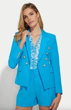 NEW GENERATION LOVE Delilah Crepe Blazer Amalfi Blue Size L Gold Buttons