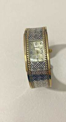 Geneva #3245 Silver/goldtone Woven Embossed Cuff Watch