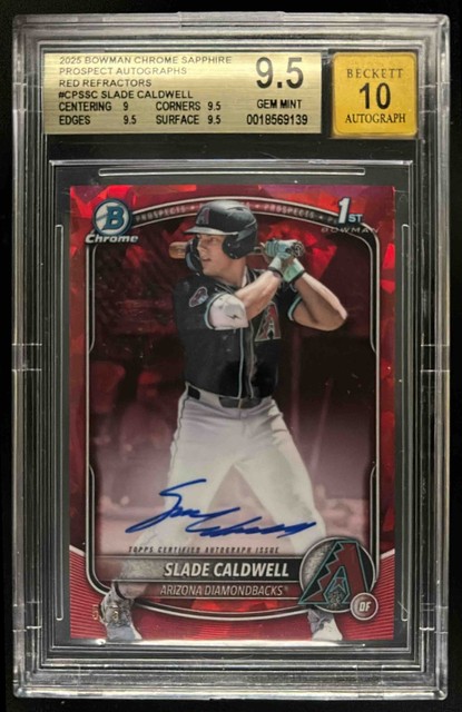 2025 Bowman Sapphire Slade Caldwell Chrome Auto Red Refractor 1st #/5 BGS 9.5