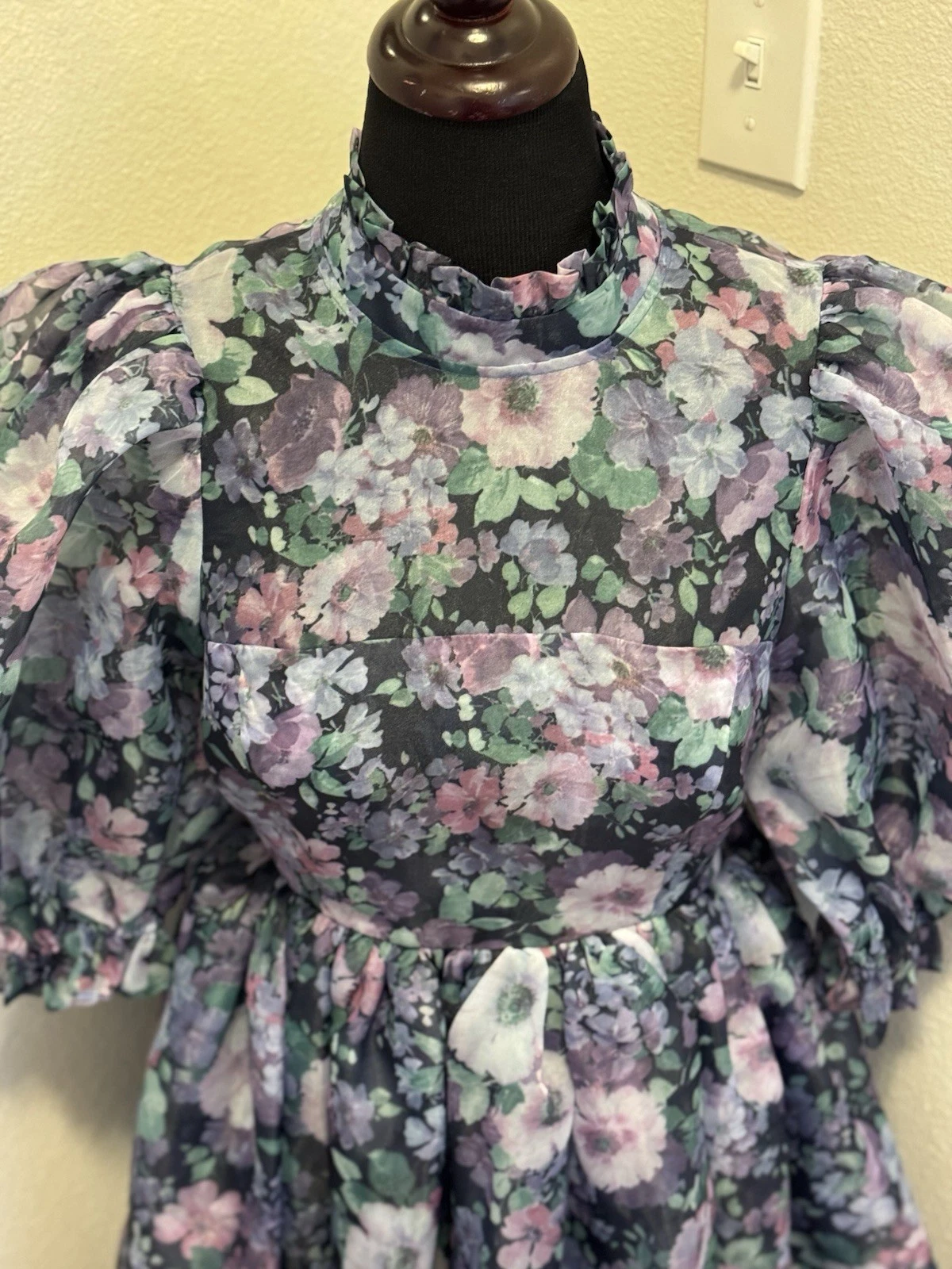 UNDERCOVER Abito Selkie The Nirvana Royal manica a sbuffo aderente svasato chiffon giardino segreto M NUOVO