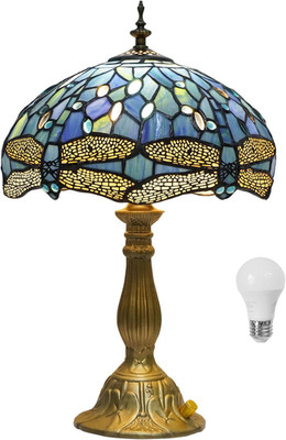 Elegant Dimmable Blue Tiffany Dragonfly Lamp with LED for Living Room & Bedroom