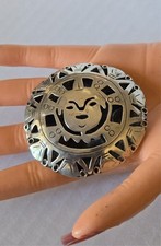 Vintage Large Sterling/.925 Aztec Mayan Sun God Brooch Pendant, 18.56g
