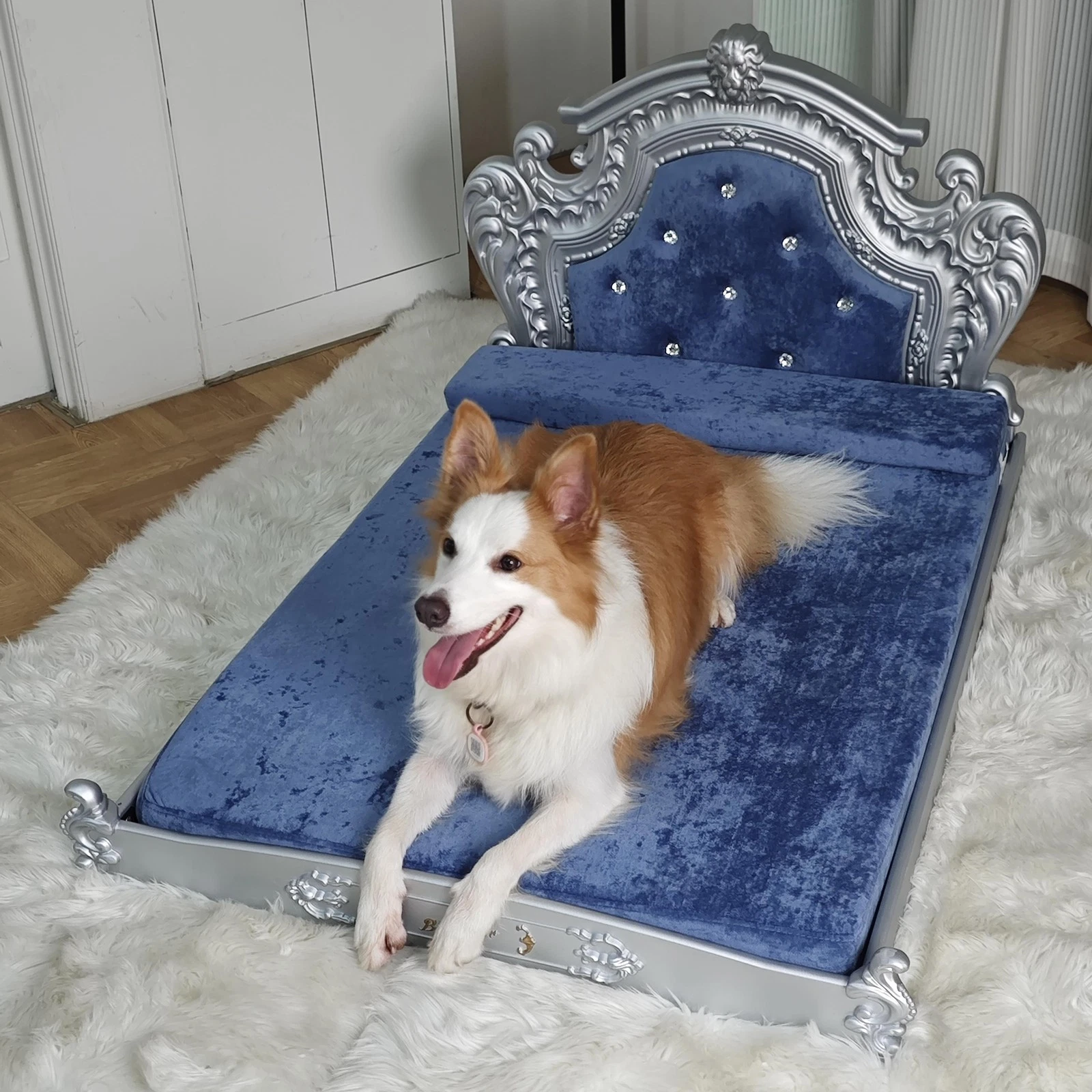 Xxlarge Luxury Pet Bed with Headboard and Washable Dutch Velvet Cover Dog Cat Be