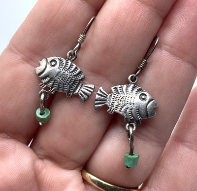 Vintage Native Southwest Sterling Silver Turquoise Bead Small Hook Earrings