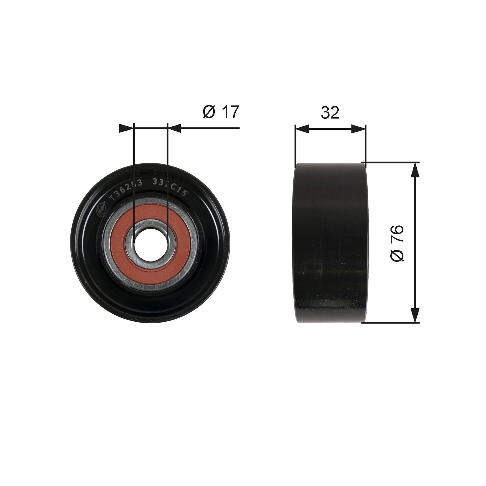 GATES-OE T36253 Deflection/Guide Pulley, V-ribbed belt for HYUNDAI,KIA