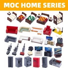 MOC Street City House Room Furniture View Building Blocks Bricks Scene DIY Bulk