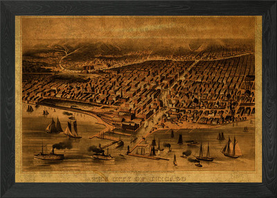 Chicago Illinois Karte 1871 gerahmtes Wandbild Poster Leinwanddruck Bild