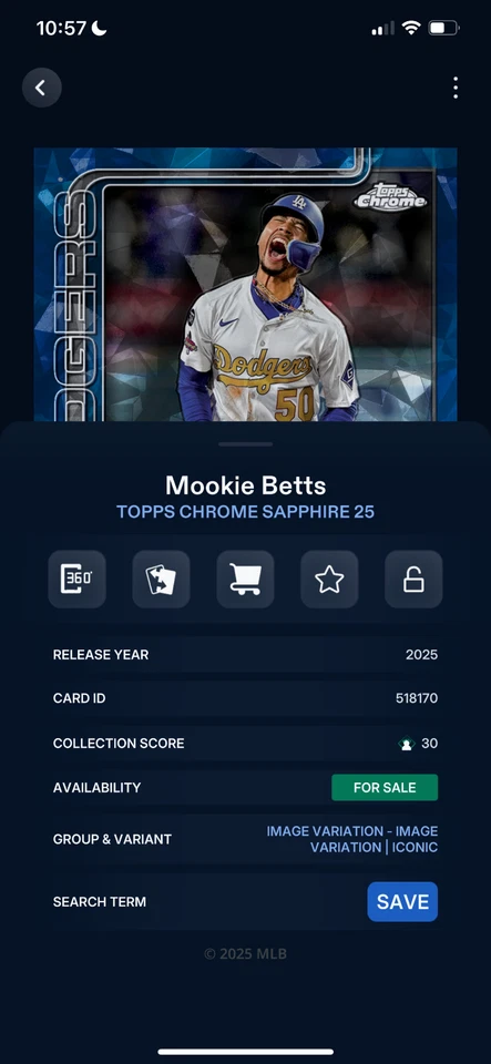 DIGITAL Topps Bunt Chrome Sapphire 25 Mookie Betts Image Variation - Image 2 of 2