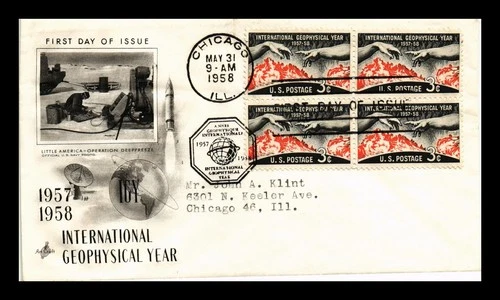DR JIM STAMPS US COVER INTERNATIONAL GEOPHYSICAL YEAR FDC BLOCK OF 4 ARTCRAFT