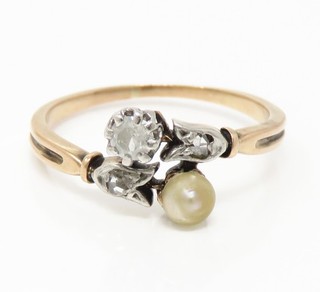 NYJEWEL Antique 14k Rose Gold & Platinum Rose Cut Diamond Pearl Ring