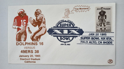 1985 SUPER BOWL XIX FOOTBALL SOUVENIR ENVELOPE JOE MONTANA 49ERS MIAMI DOLPHINS