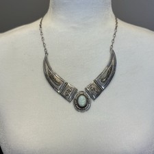 Signed Charles Johnson Navajo Necklace Sterling Opal Gold Filled Accents 39.7g