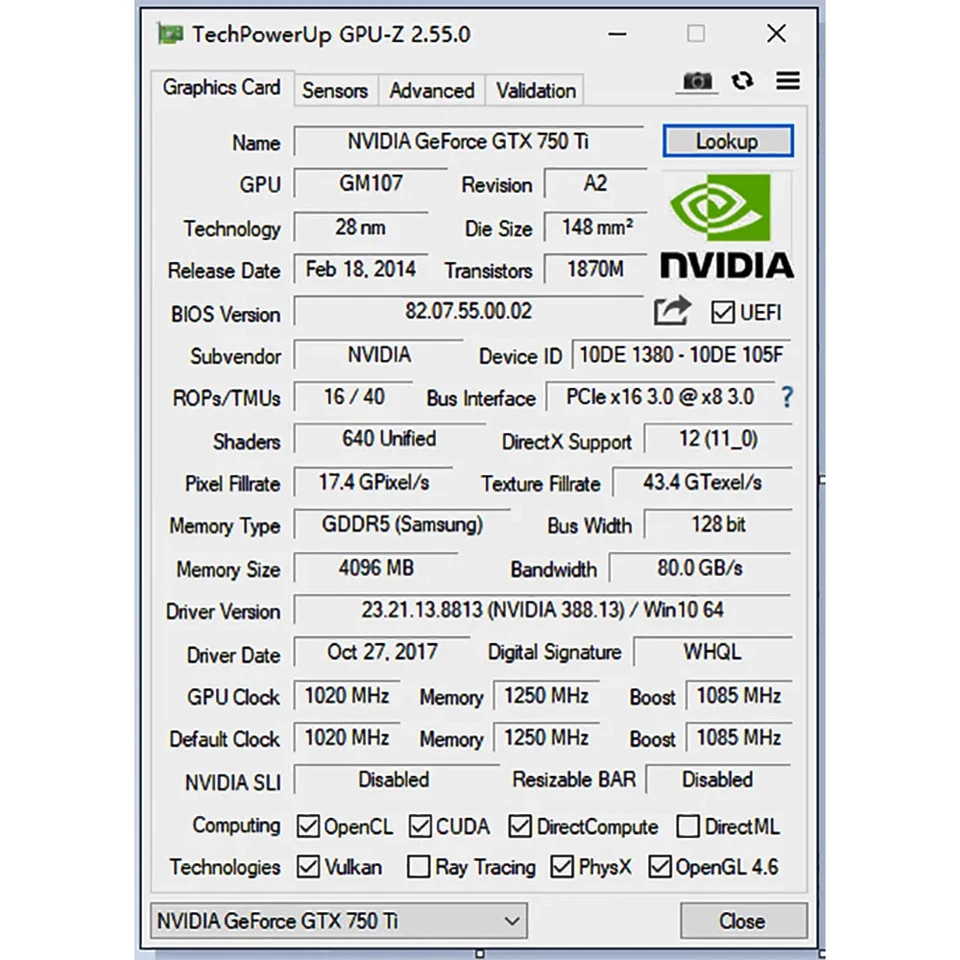 GTX 750Ti 4GB Graphics Card GDDR5 128bit Direct X12 640SP Gaming Video Card - Image 4 of 4