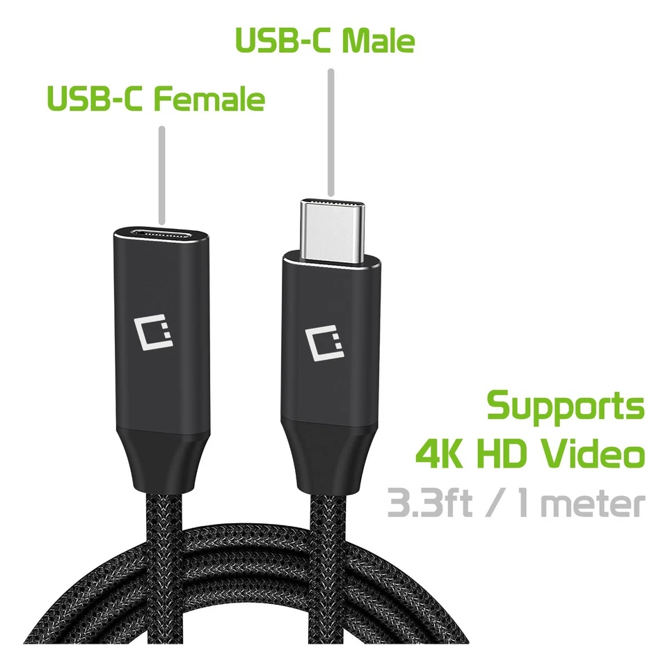 Cellet USB-C Extension Cable 3.3FT 4K 10Gbps Braided Type-C Male to Female Cord - Image 3 of 4