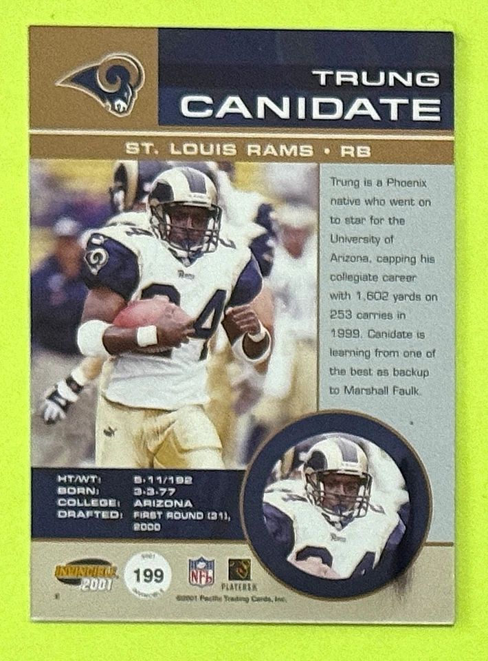 2001 Pacific Invincible Trung Canidate Jersey #/750 St. Louis Rams Arizona - Image 2 of 3