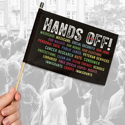 Hands Off Protest Double Sided Hand Flag