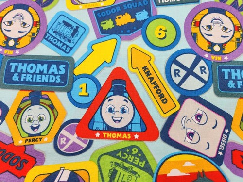 Thomas & Friends Train Blue Fabric Nia Kana Percy Diesel Full Steam Ahead BTY - Picture 2 of 5