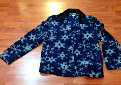 DAVID PAUL NEW YORK Dark Blue Fleece Snowflake Jacket Black Collar Buttondown