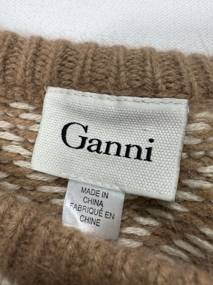 Suéter feminino Anthropologie Ganni fio dental listra espinha de peixe lã M angorá - Imagem 3 de 4