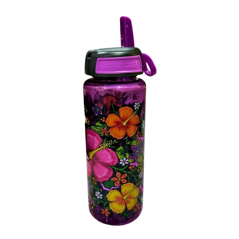 Cool Gear Tritan Plastic Water Bottle with Lid Purple Hawaiian Floral 32 Ounce - Image 2 of 4