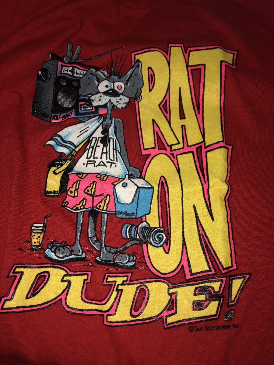RATS COLOR TAG TEE 半袖 XL Vintage Child T Shirt - Rat On Dude Red Pizza Shorts Beach