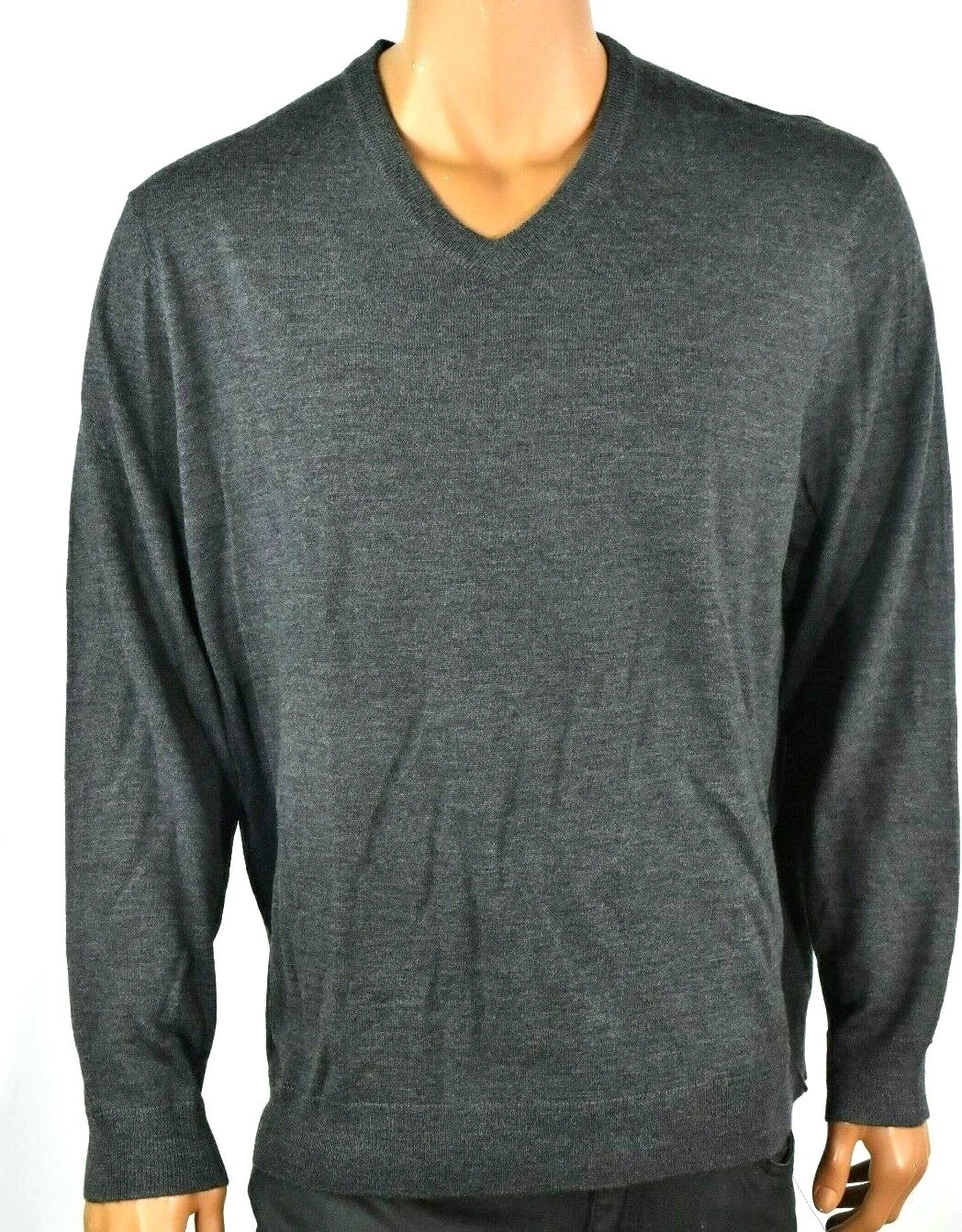 Club Room Mens Sweater New XXL Solid Gray V-Neck Merino Wool Long Sleeve Soft