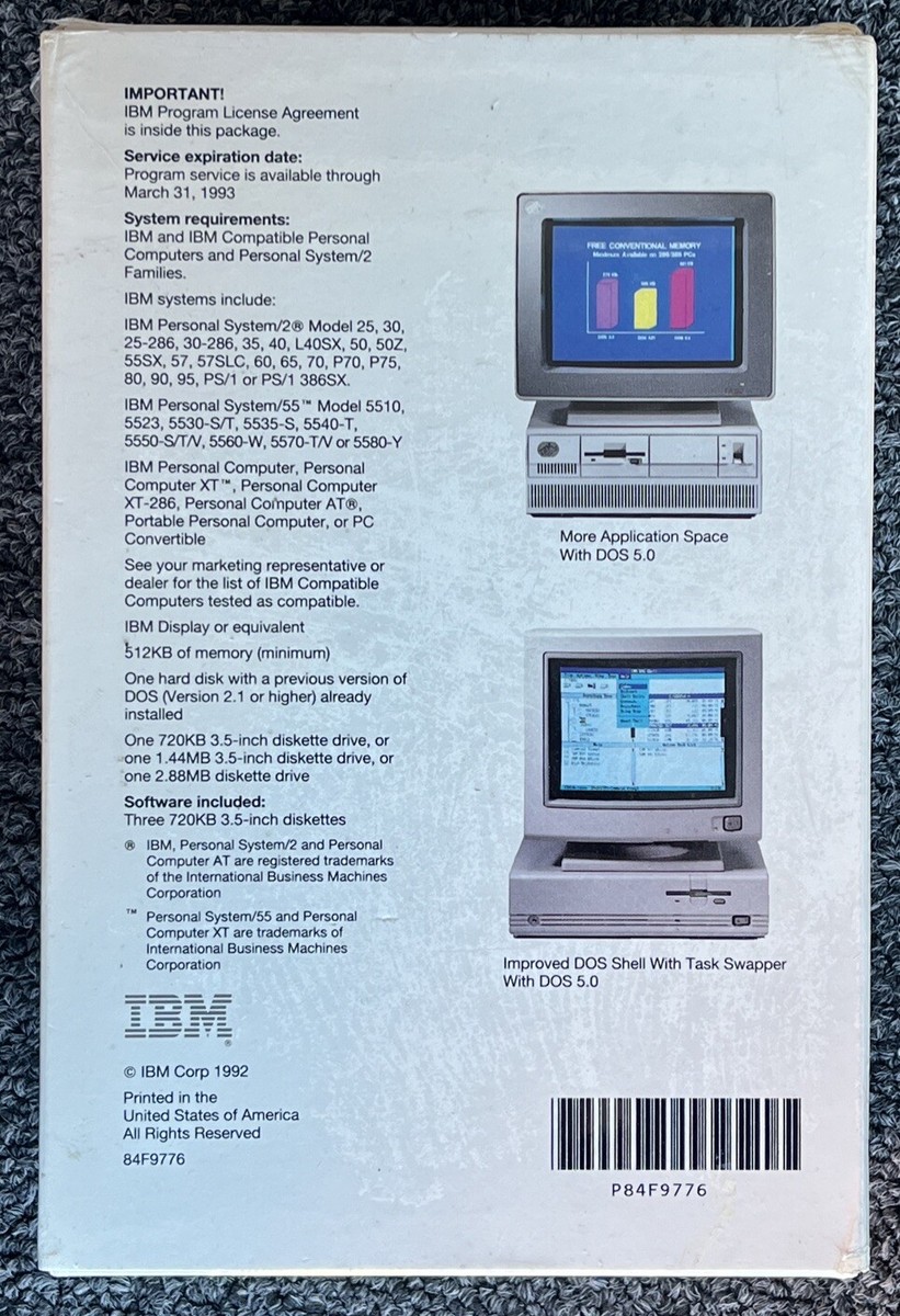 Vintage 1992 DOS 5.0 Upgrade Software IBM Computer & Compatibles