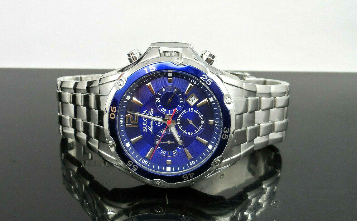 Bulova 98B282 Marine Star Blue Dial Chronograph Date Silver Bulova 98B282 Marine Star Blue Dial Chronograph Date Silver