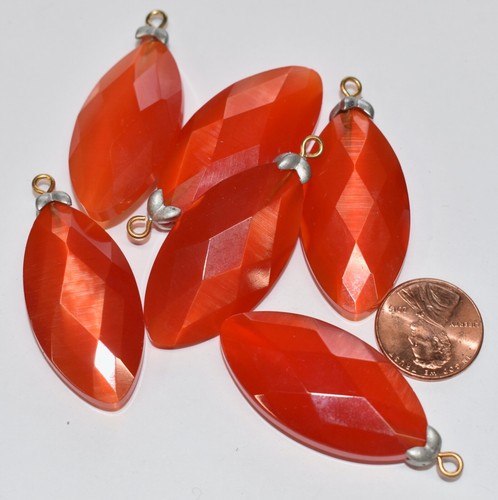 1 ORANGE FACETED GLASS TEAR DROP PENDANT BEAD METAL BAIL 42mm x 20mm - Picture 3 of 3