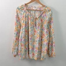 LC Lauren Conrad Blouse Womens 2XL Rayon Polyester Floral Green Purple Orange