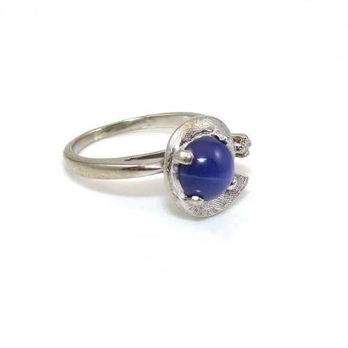 Vintage 10K White Gold Star Sapphire Diamond Ring Size 4.5 - Picture 3 of 5