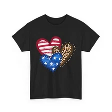 4th of July Shirt, Leopard American Flag Hearts T-shirt, Fourth of July Shirt 