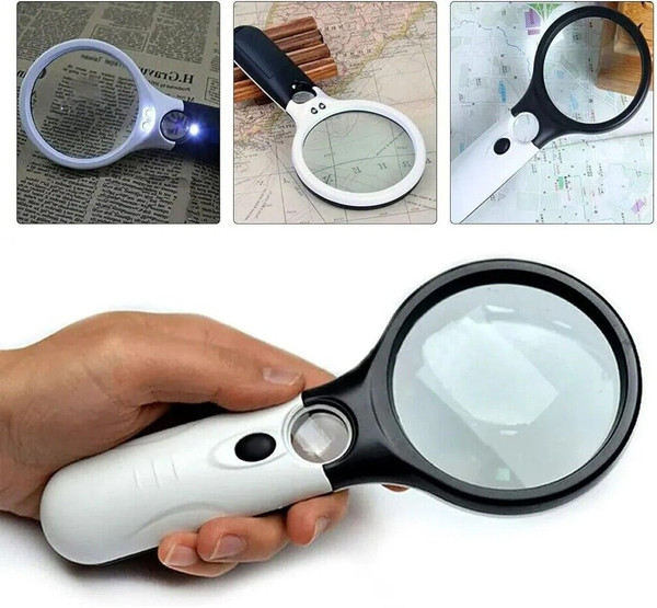Lupa con 3 luces LED, de mano, personas mayores, zoom x45