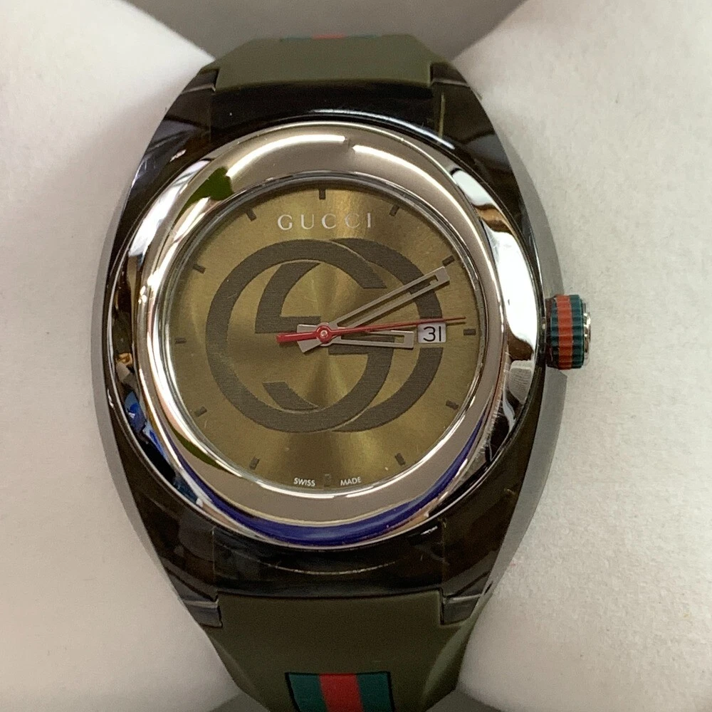 Montre homme d'occasion GUCCI SYNC Sink 137.1 ceinture caoutchouc quartz vert