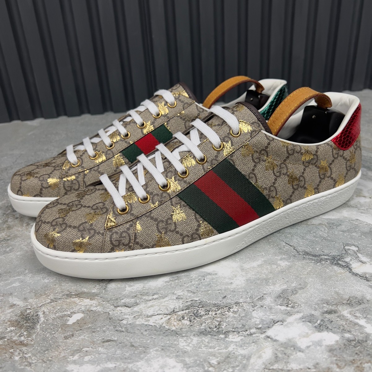 gucci エース NEW Gucci ACE GG Bees Supreme Canvas Python Sneakers Beige 12 G